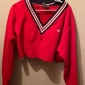 Champion Red V-Neck Cropped Sweater
